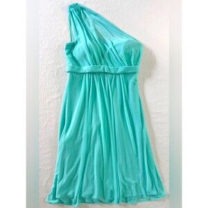 David’s Bridal Aqua Blue One Shoulder Chiffon Dress Size 4 Bridesmaid Formal